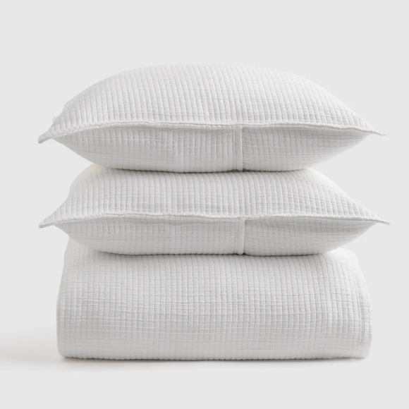 NWT! Quince Organic Cotton White Ribbed Coverlet & 1 Sham! Twin (1050)